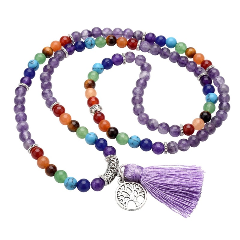 Mala 108 perles Amethyste 7 chakras Mala 108 perles Amethyste 7 chakras