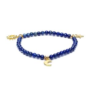 Bracelet Lapis breloque étoile/lune/soleil 4mm