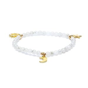 Bracelet Pierre de Lune breloque étoile/lune/soleil 4mm